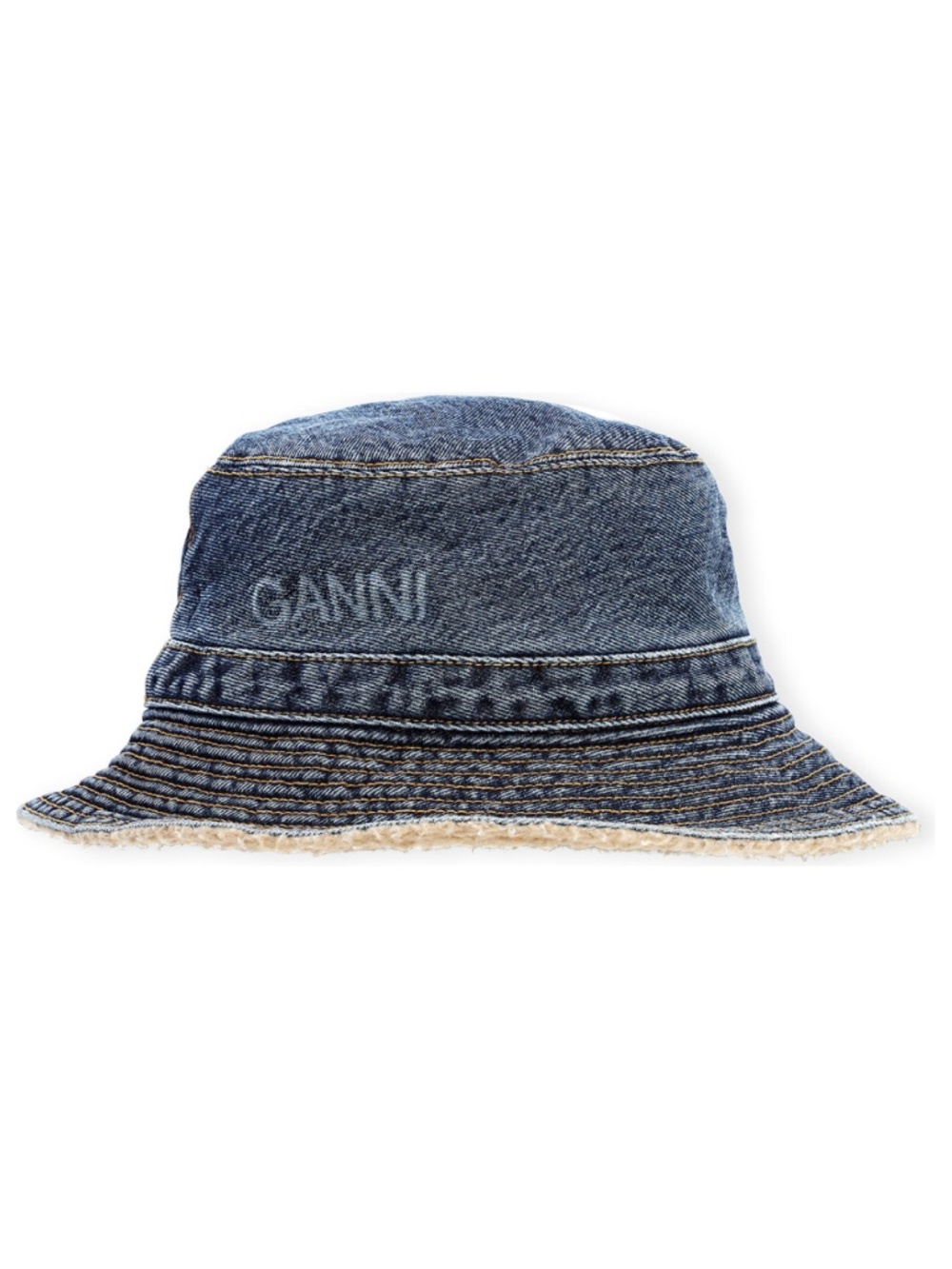 NEW Ganni Logo Organic Cotton Denim Bucket Hat XS/S